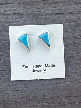 Zuni Handmade Turquoise Triangle Sterling Silver Stud Earrings